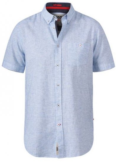 D555 Reid 1 Linen Mix Short Sleeve Shirt Sky Blue - Skjorter - Store skjorter - 2XL-8XL