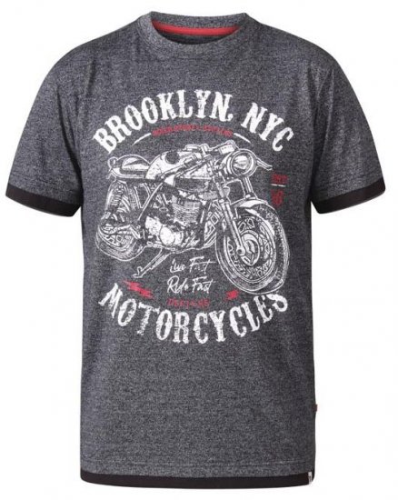 D555 Roman Brooklyn Motorcycles Crew Neck T-Shirt Black Twist - T-skjorter - Store T-skjorter - 2XL-14XL