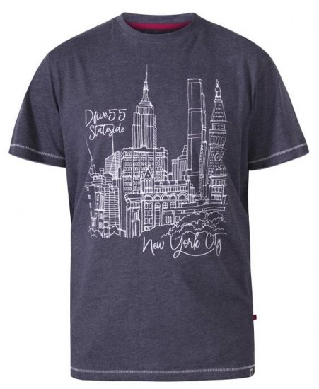 D555 Romford New York City Crew Neck T-Shirt Navy Marl - T-skjorter - Store T-skjorter - 2XL-14XL