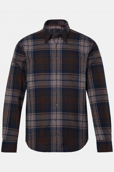 JP1880 Shirt Flannel Long Sleeve Dark Brown - Skjorter - Store skjorter - 2XL-8XL