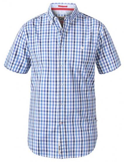 D555 Rowling Blue Gingham Short Sleeve Shirt - Skjorter - Store skjorter - 2XL-8XL