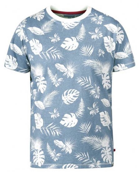 D555 Rudd Hawaiian Print Crew Neck T-Shirt Sky Blue - T-skjorter - Store T-skjorter - 2XL-14XL