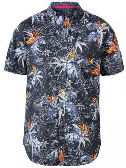 D555 Severn Hawaiian Leaf hort Sleeve Shirt Charcoal - Skjorter - Store skjorter - 2XL-8XL