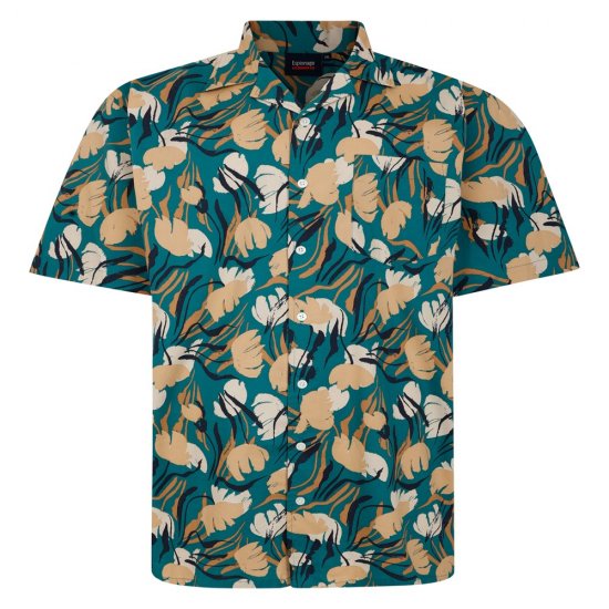 Espionage SH433 kortermet skjorte med abstrakt blomstertrykk grønn/taupe - Skjorter - Store skjorter - 2XL-8XL