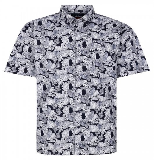 Espionage SH462 Skjorte med bladtrykk mørkeblå/hvit - Skjorter - Store skjorter - 2XL-8XL