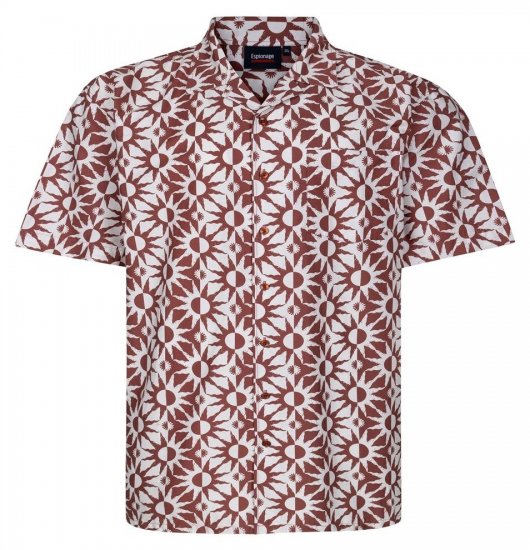 Espionage SH466 Abstract Sun Trykt skjorte ecru/rød - Skjorter - Store skjorter - 2XL-8XL