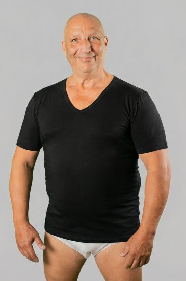20 Nodi Short Sleeve V-Neck in Combed Cotton Jersey Black - Undertrøyer - 