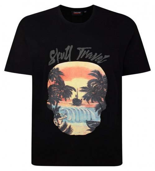 Espionage T432 Skull Travel Trykt T-skjorte svart - T-skjorter - Store T-skjorter - 2XL-14XL