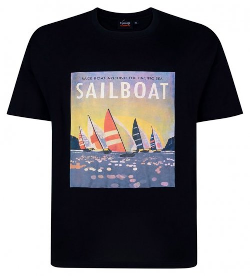 Espionage T459 Sailboat Trykt T-skjorte mørkeblå - T-skjorter - Store T-skjorter - 2XL-14XL