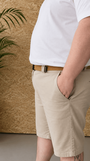 Kam Jeans 3402 Belted Dobby Weave Stretch Chino Shorts Beige - Shorts - Store shorts - W40-W60