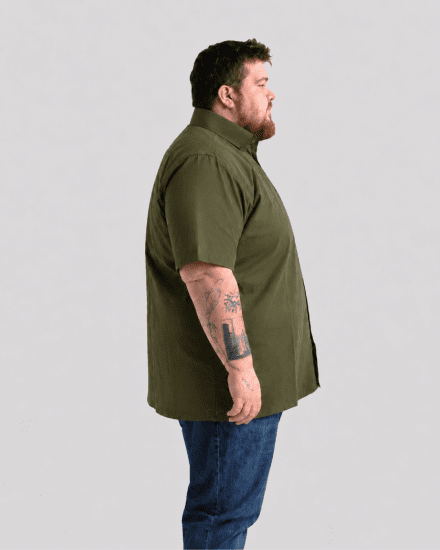 Motley Denim Zagreb Kortermet Skjorte Mørk khaki - Skjorter - Store skjorter - 2XL-8XL